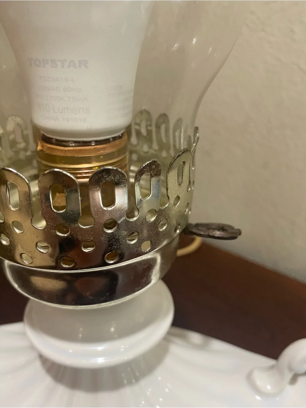 Vintage, Milk Glass Electric Hurricane Lamp, Wide Handled Base and Glass Chimney